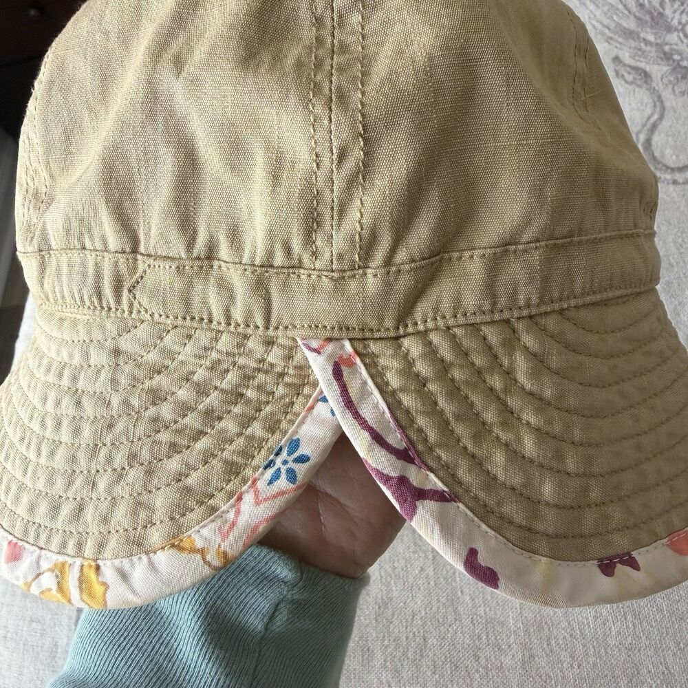 J. Crew Khaki Canvas Sun Bucket Hat Floral Underbrim M/L